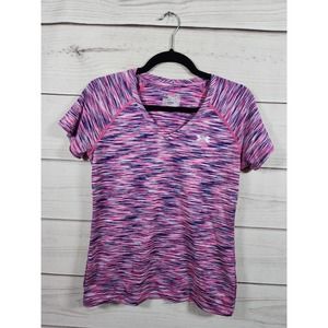 Under‎ Armour Women's Blue Pink V-Neck Short Sleeve Semi Fit T-Shirts Size Small